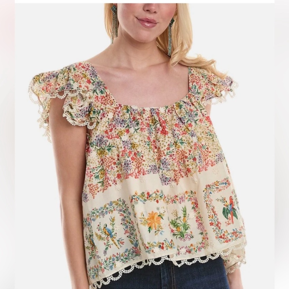 FARM Rio Cream Floral Off-Shoulder Crochet-Trim Top - Picture 3 of 12